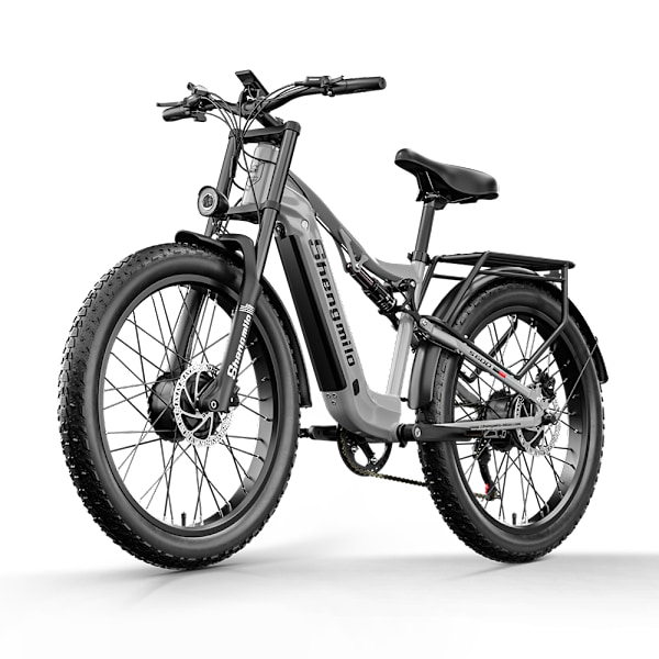 Shengmilo S600 2000W Dual Motor El-cykel 26*3,0'' Fat Tire 48V 17,5AH Samsung Batteri Tophastighed 45km/t Fuld affjedring Elektrisk Mountainbike Grey