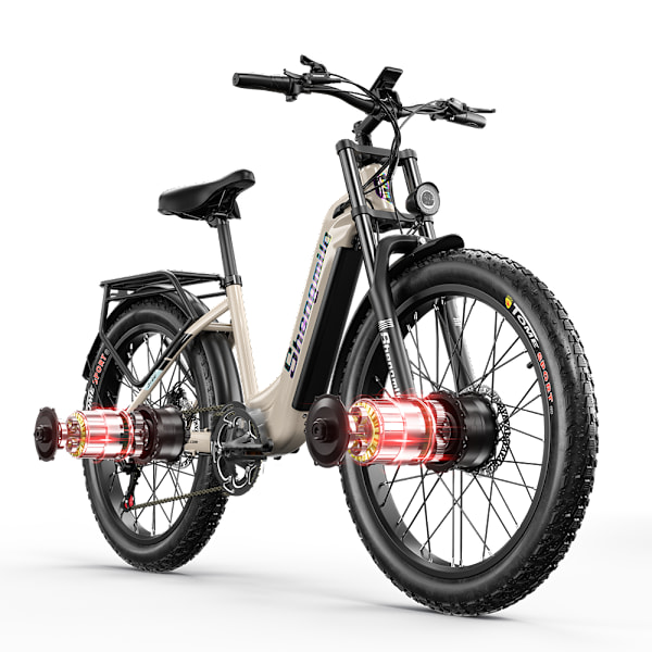 Kaksimoottorinen E-BIKE Shengmilo S700 sähköpyörä 2000 W kaksoismoottori/26*3,0 tuuman MTB-rengas/48V 17,5Ah Samsung-akku/90km - ruskea brown