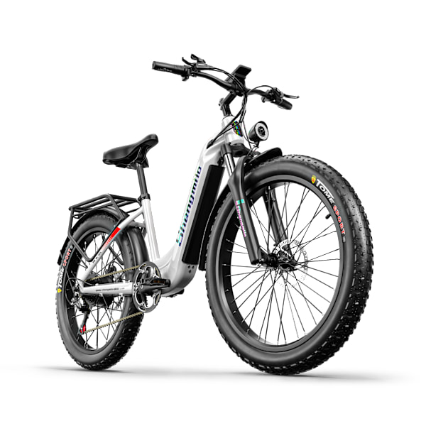 Shengmilo MX06 Naisten Sähköpyörä 48V 1000W Moottori 42KM/H Mekaaninen levyjarru 17.5Ah Akku 26'' Fat Tire Sähköinen maastopyörä, valkoinen white