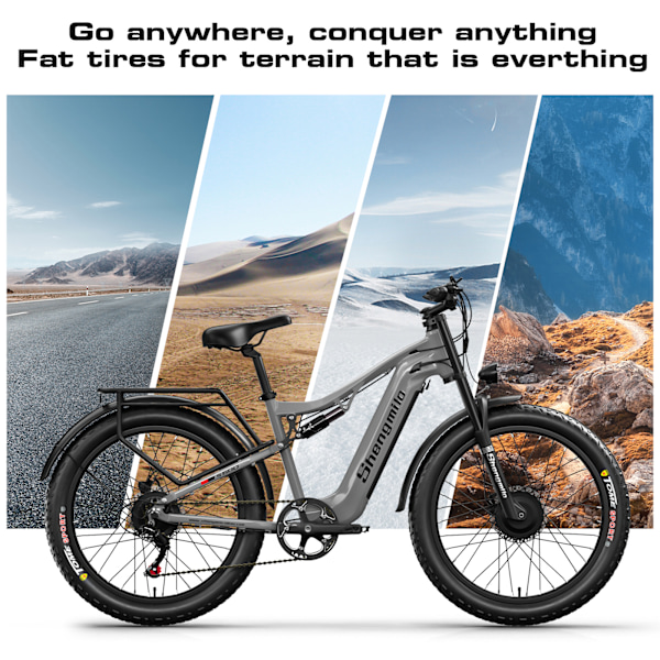 Shengmilo S600 Dual Drive Electric Bike 17.5AH Samsung 840WH korkean kapasiteetin akku, ulkokäyttöön tarkoitettu seikkailu sähköpyörä Grey