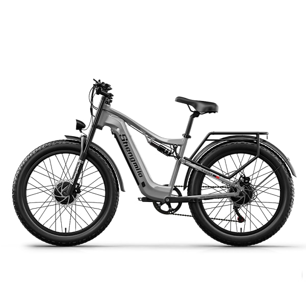 Shengmilo S600 2000W Dual Motor El-cykel 26*3,0'' Fat Tire 48V 17,5AH Samsung Batteri Tophastighed 45km/t Fuld affjedring Elektrisk Mountainbike Grey