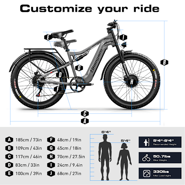 Elcykel 2000W Dubbelmotor Shengmilo S600 26 Inch Fat Tire Terrängcykel 48V 17,5AH Samsung Batteri 90KM Endurance Grå grey