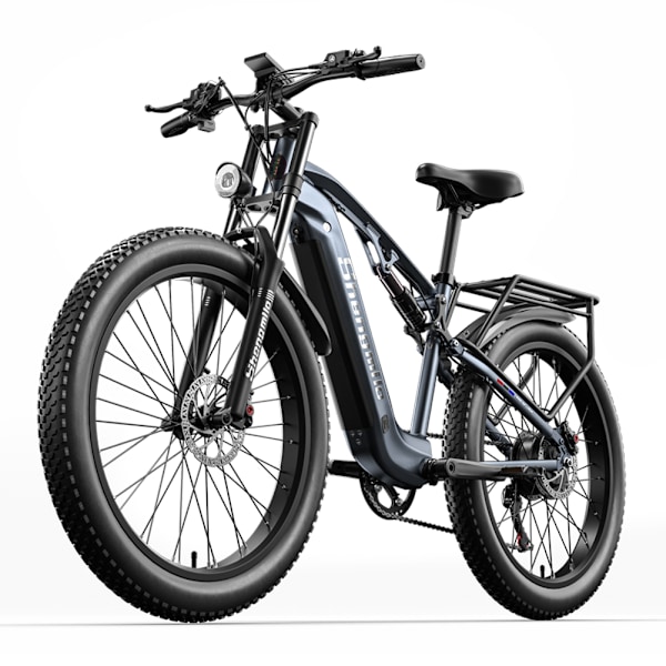 Shengmilo miesten sähköpyörä 26" täysjousitettu E-BIKE 1000W moottori 48V 17,5AH Samsung Akku 90KM Kestävyys 42KM/h, harmaa grey