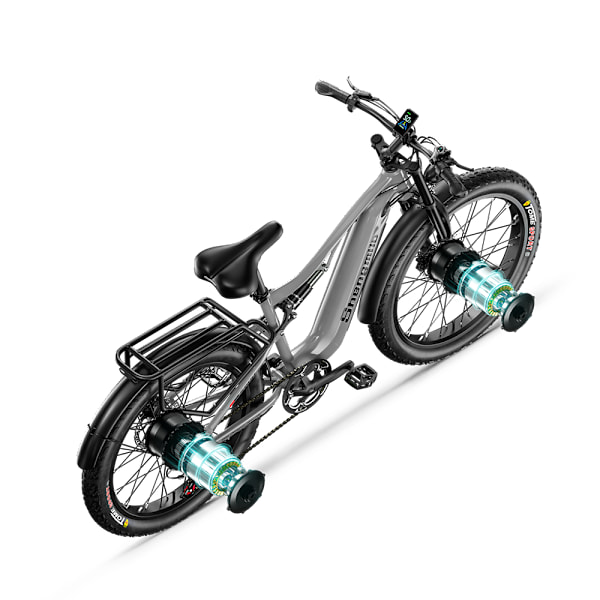 Sähköpyörä Shengmilo S600 kaksoismoottori 2000W 26-tuumainen sähköpyörä 17,5AH akku rasvarengas 45KM/H 90KM kestävyys sähköinen maastopyörä grey