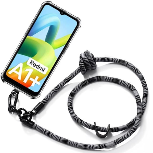 Axelremsfodral för Xiaomi Redmi A1+ - A1 Plus Transparent stötsäkert skydd med axelrem grå