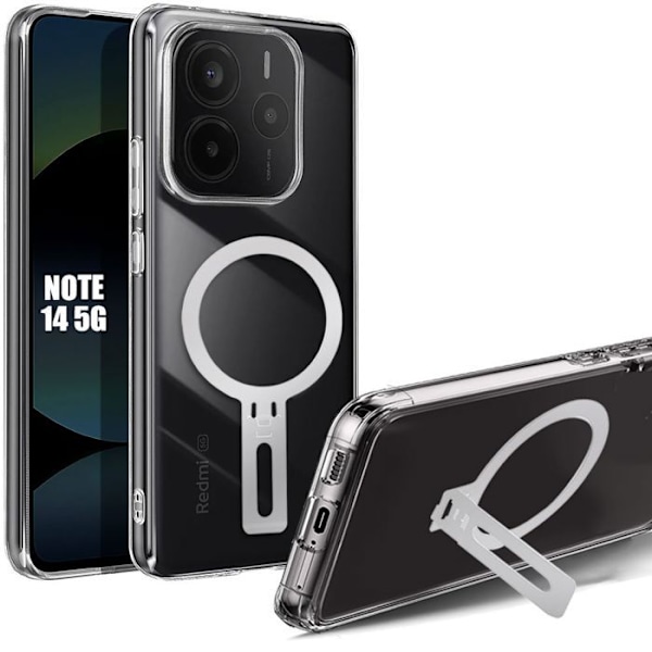 Coque för Xiaomi Redmi Note 14 5G (inte för 4G) Förstärkt skydd med justerbart magnetiskt stativ i silver Transparent