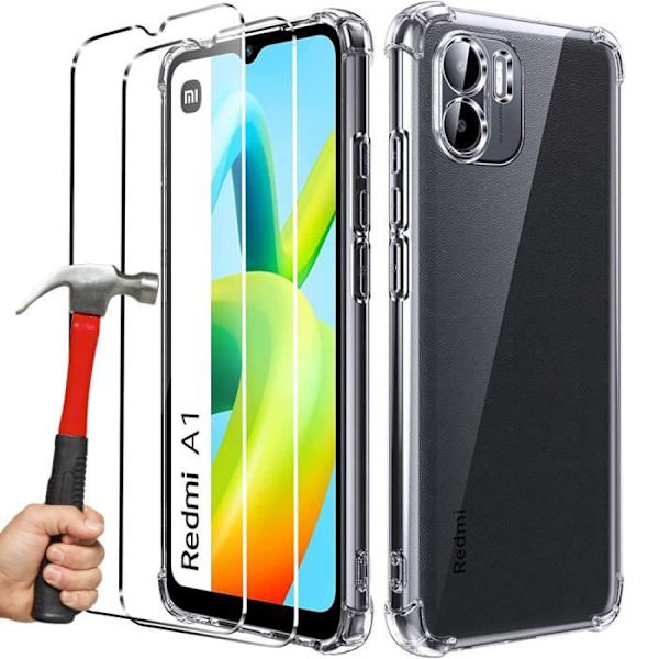Beskyttelsesskal til Redmi A1/A2 med 2 hærdede glas - E.F.CONNECTION - Højmodstandsdygtig silicone - Transparent Transparent