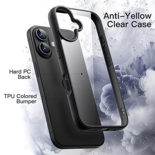 Skyddshölje - E.F.Connection - för iPhone 17 Pro - Stötabsorberande - 2 Härdat Glas - Svart Silikon Transparent