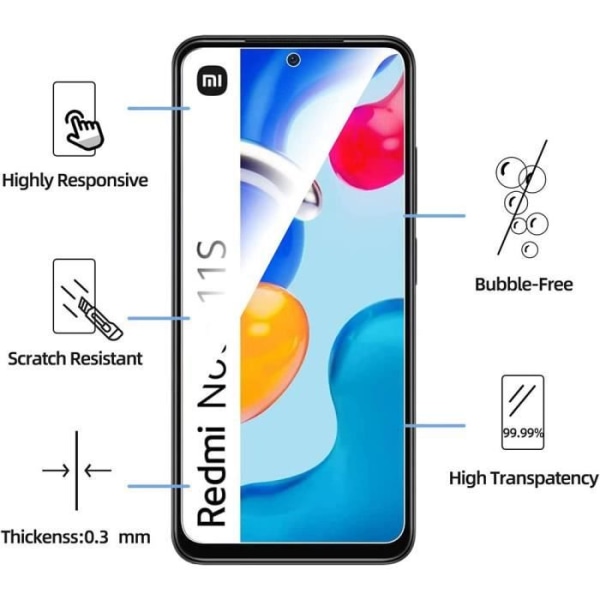 Härdat glas för Redmi Note 11-Note 11S Enkel installation Anti-scratch 3-pack Transparent