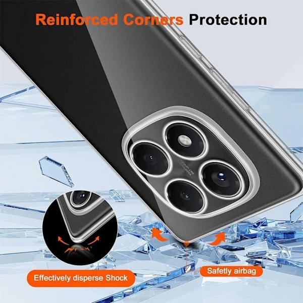 Coque för Xiaomi Redmi Note 14 Pro 4G (inte för 5G) med 2 Härdat Glas - Skydd i Transparent Silikon Transparent