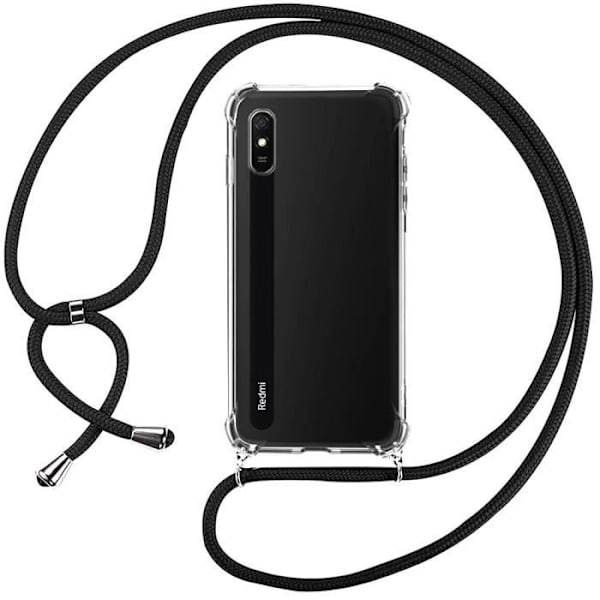 Skyddsfodral för Xiaomi Redmi 9A - E.F.CONNECTION - Mjuk - Stötsäker - Med snöre - Svart Transparent-svart