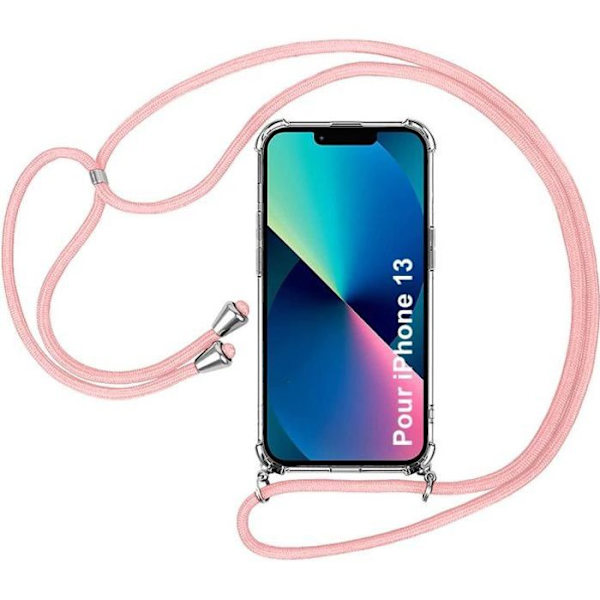 Coque Bandoulère - Ikke specificeret - Til iPhone 13 - Anti-ridse - Silicone TPU - Justerbart snor i rosa Transparent-rosa