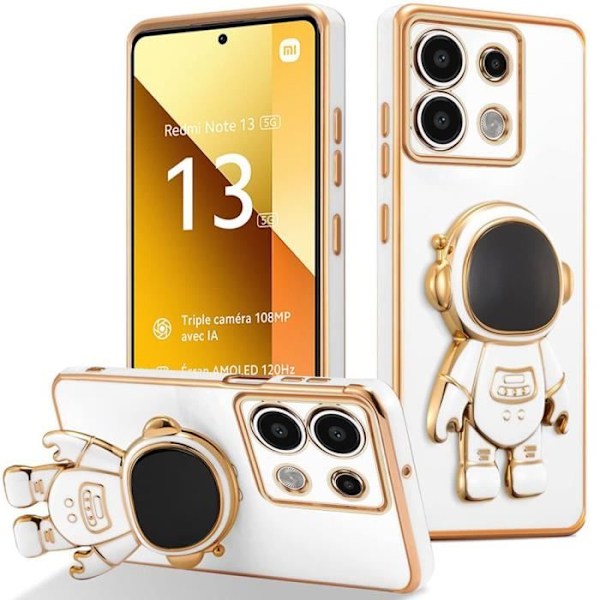 Fodral till Xiaomi Redmi Note 13 5G (ej för 4G), Stötsäker elektropläterad silikon med 3D Astronauthållare - Vit