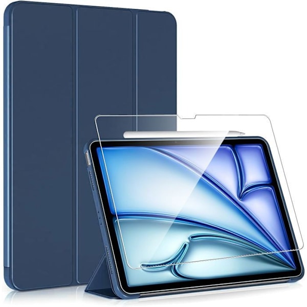 Coque + Härdat Glas - iPad Air - M2/M3 - Repellerande Skydd - Automatisk Väcka/Sova - Marinblå marinblå
