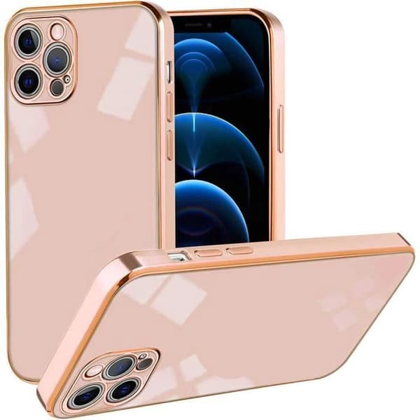 Skyddsskal - E.F.CONNECTION - för iPhone 12 Pro - Flexibelt - Rosa - Lyxigt Guldkant Rosa