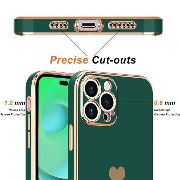Coque - E.F.CONNECTION - för iPhone 14 Pro Max - Mörkgrön - Hjärtmönster - Rep-resistant - Stötsäker Nattgrönt