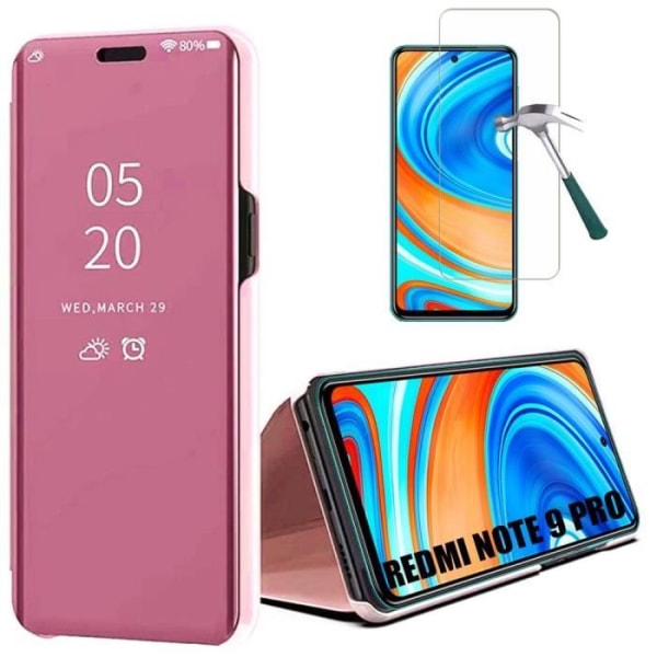 Fodral till Redmi Note 9Pro(6,67") med spegeleffekt av härdat glas Anti-chock Trendig design Förstärkt skydd Rosa rosa