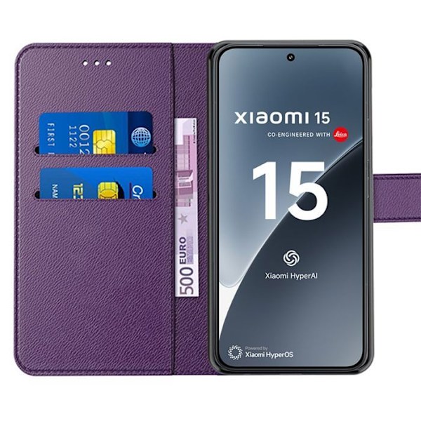 Coque til Xiaomi 15, Beskyttelse med klap Anti-ridser Stødabsorberende Kædetlæder Mørkeblå Mörklila