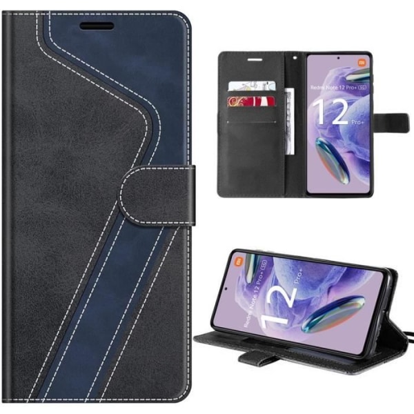 Coque - E.F.Connection - Redmi Note 12 Pro+ 5G - Etui Folio Effekt Läder - Mönster Epissé Svart - Semi-rigid Svart och marinblå