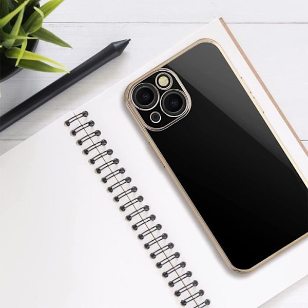 Beskyttelseshætte til iPhone 12 Pro Max - E.F.CONNECTION - Sort - Fleksibel - Guldkant - 2 Tempered glas Svart