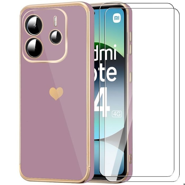 Coque til Xiaomi Redmi Note 14 4G (ikke til 5G) Silikone Antichoc Blød Slim Violet + 2 Tempereret Glas Lila