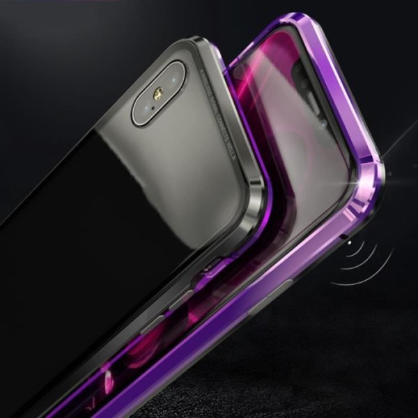 Coque - Magnetisk - iPhone X - Sort + Transparent - Tempereret glas - Ultra tynd Svart + Transparent