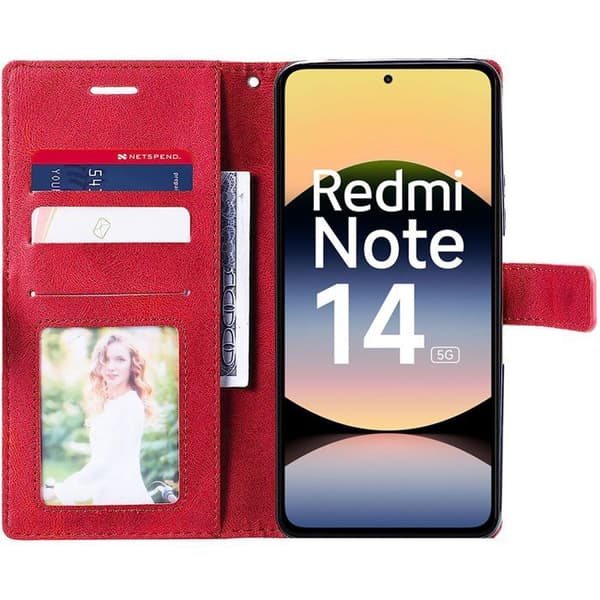 Coque för Xiaomi Redmi Note 14 5G (ej för 4G) Röd Läder Effekt Stötskydd 360° Röd