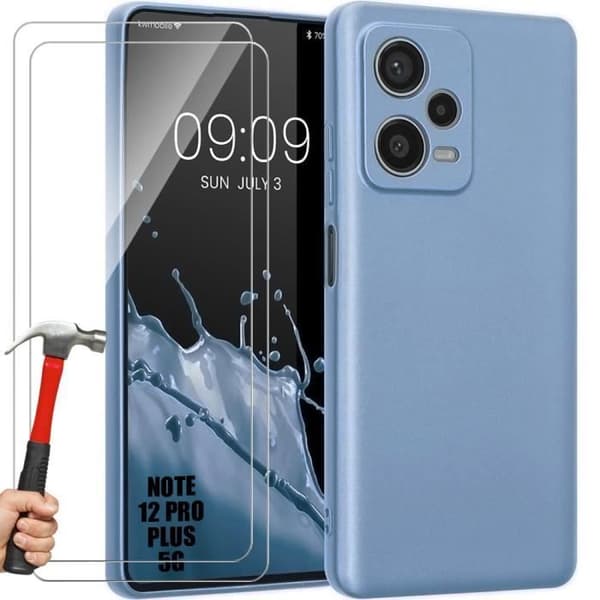 Skal - E.F.CONNECTION - För Xiaomi Redmi Note 12 Pro Plus 5G - Silikon TPU - Stötsäker - Härdat glas skyddsglas. Blå