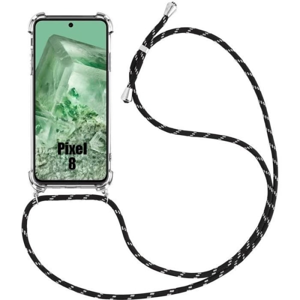 Halsbandsfodral för Google Pixel 8 - Anti-Scratch Transparent TPU med svart snodd