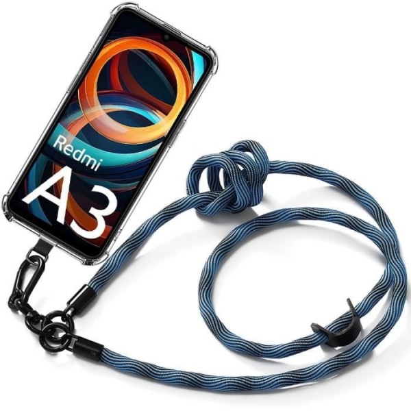 Skaffer - Xiaomi - Redmi A3 - Stöttålig - Avtagbart Snöre - TPU Silikon Blå Klarblå