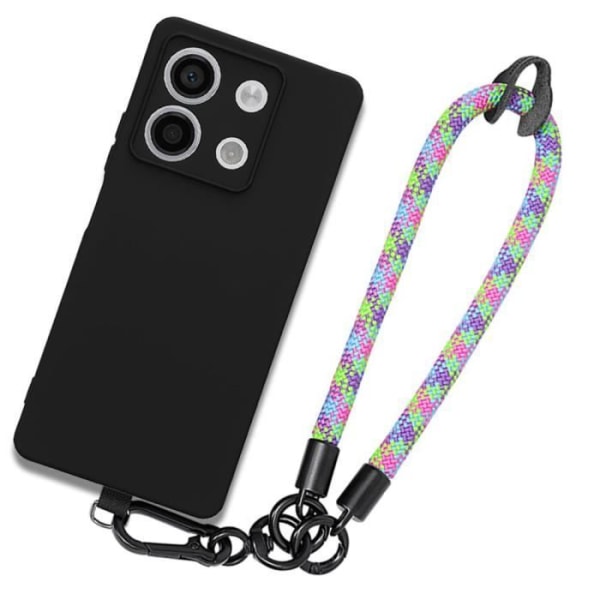 Silicone Cover - Xiaomi - Redmi Note 13 5G - Stødbeskyttelse - Aftageligt Håndledsrem - Sort Svart, Mehrfärgad (grön, rosa, lila