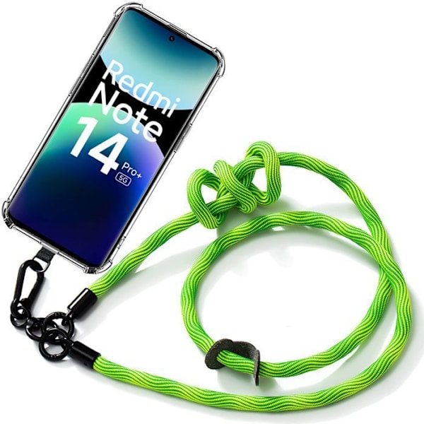 Coque för Xiaomi Redmi Note 14 Pro Plus 5G - med avtagbart snöre i grön - E.F.Connection Transparent