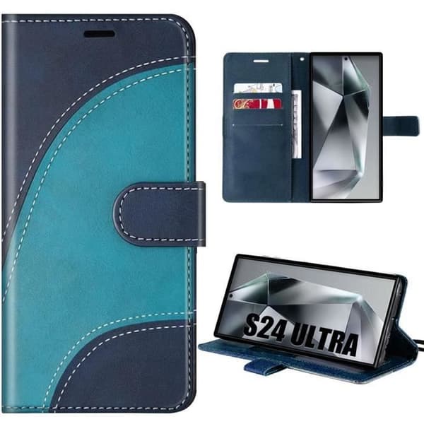 Coque - Efconnection - för Samsung Galaxy S24 Ultra - Repellerande - Stötsäker - Syntetläder Blå Blå