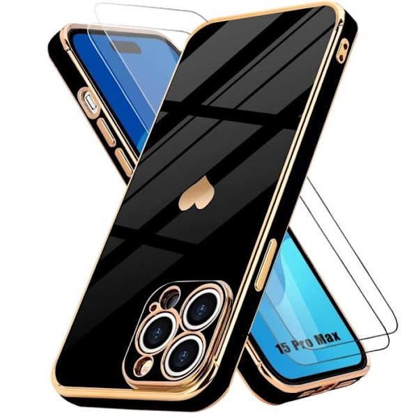 TPU-fodral för iPhone 15 Pro Max Svart Mjukt skydd Hjärtmönster + 2 härdade glasögon