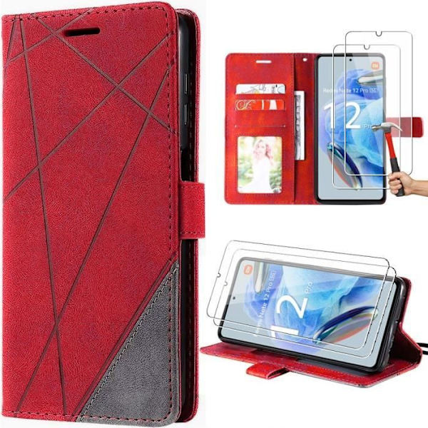 Fodral - E.F.Connection - för Redmi Note 12 Pro 5G - PU-läder - Plånbok - Justerbart stativ Röd