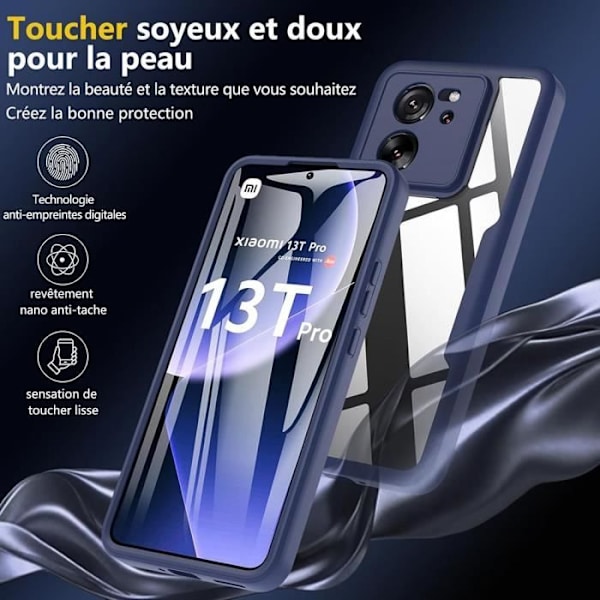 Heltäckande fodral för Xiaomi 13T - 13T Pro - Stötsäker Transparent Marinblå kant styv
