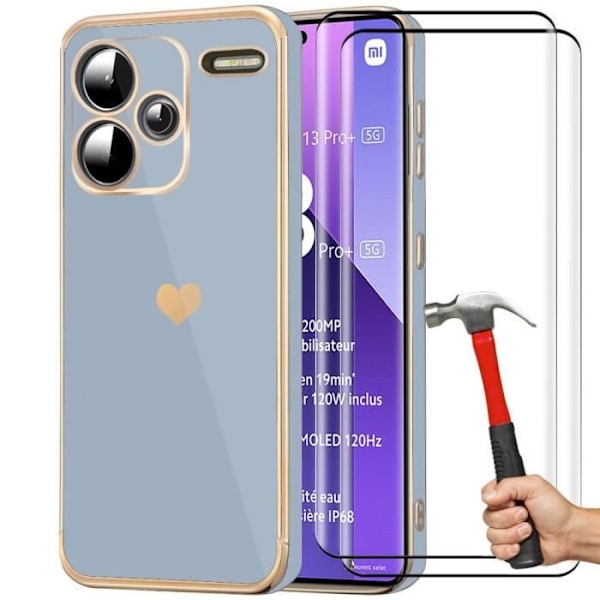 Coque - Xiaomi - Redmi Note 13 Pro+ 5G - Stødabsorberende - Blå Silikone - Hjerte Mønster Blå