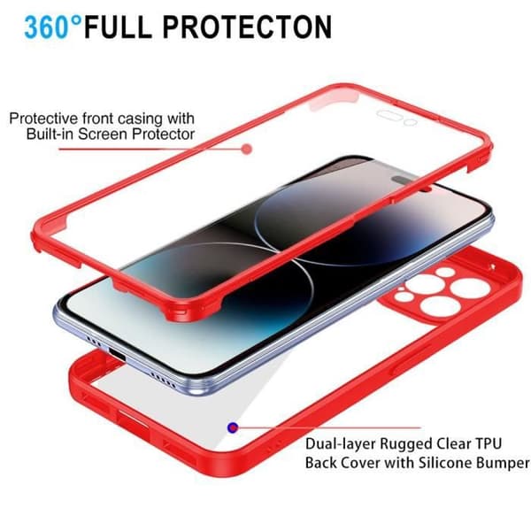 Coque - E.F.CONNECTION - för iPhone 14 Pro Max - Förstärkt Silikon - 360° Skydd - Semi-styv Röd