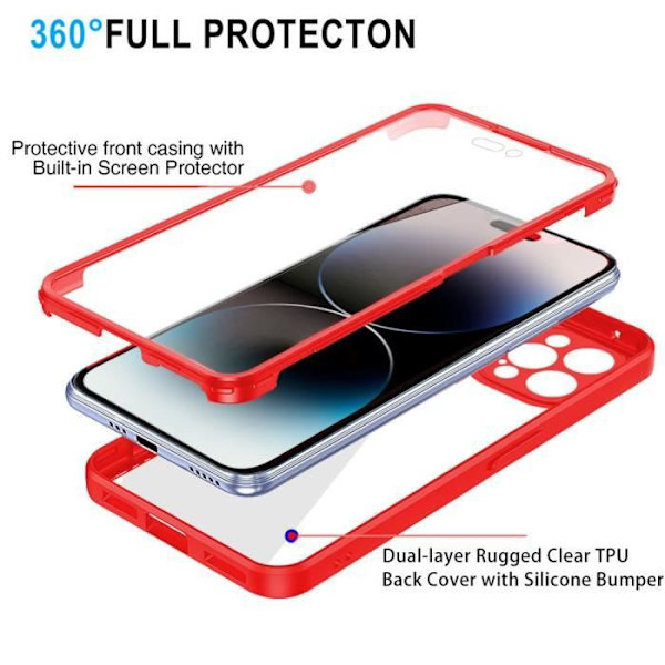 Fodral för iPhone 14 Pro Max (6,7 tum) Inbyggt röd kantförstärkt silikon 360-skydd Röd