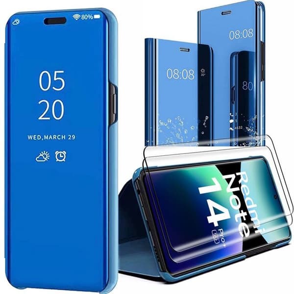 Skyddskal - E.F.CONNECTION - För Xiaomi Redmi Note 14 Pro Plus 5G - Stötsäker - Härdat glas - Blå spegel Blå