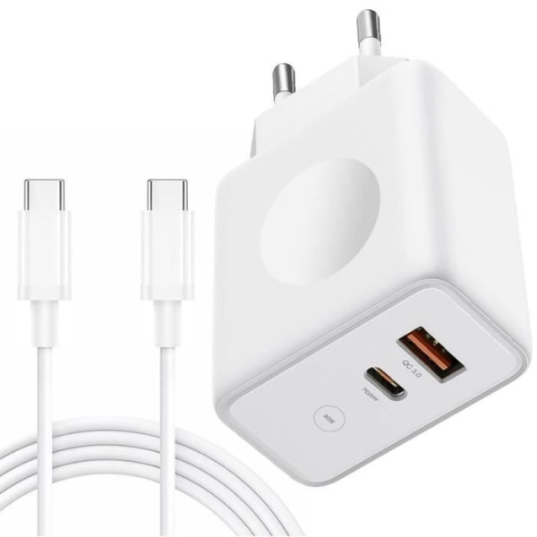 30W 2-ports hurtigoplader - PD 20W + QC 3.0 med 1M USB-C-kabel til Redmi 9A 9C 9T 9 10 10C 10A 11A - Hvid