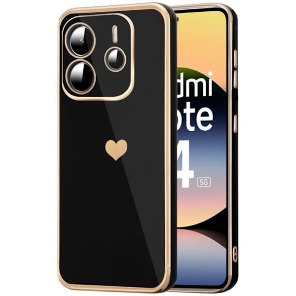 Silikonfodral för Xiaomi Redmi Note 14 5G (ej för 4G), hjärtmönster Stötsäkert Mjuk Anti-Scratch Svart