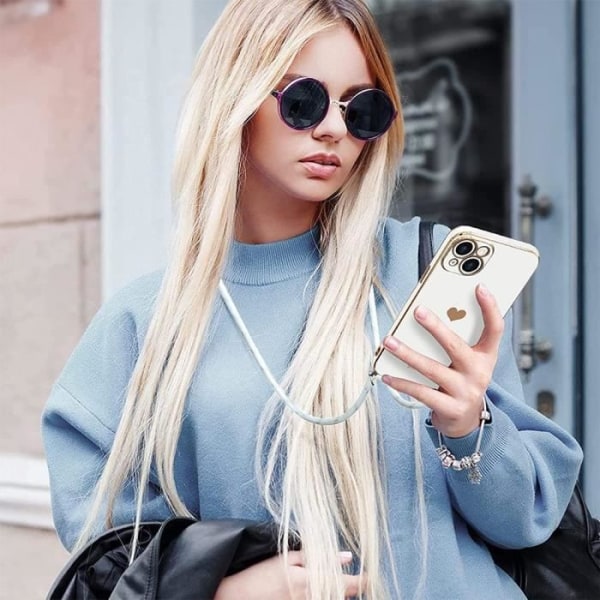Coque - Xiaomi - Redmi Note 13 5G - Stødabsorberende TPU - HjerteMønster - Justerbar Snor 1,5m Vit