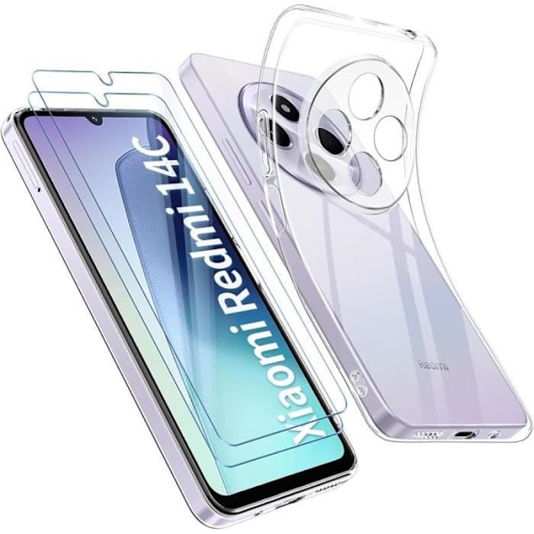 Fodral och 2 härdade glasögon till Xiaomi Redmi 14C - Förstärkt skydd Stötsäker silikon