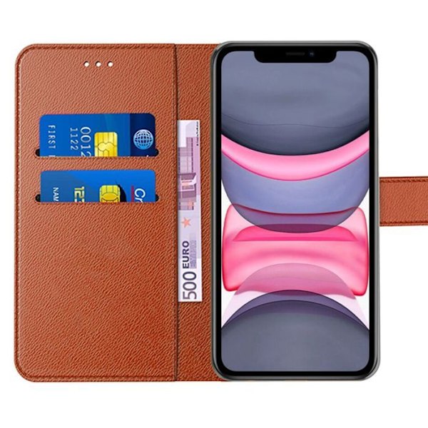 Coque til iPhone 11, Flip Case i blødt syntetisk læder, stødabsorberende og ridsefast - Brun kastanj