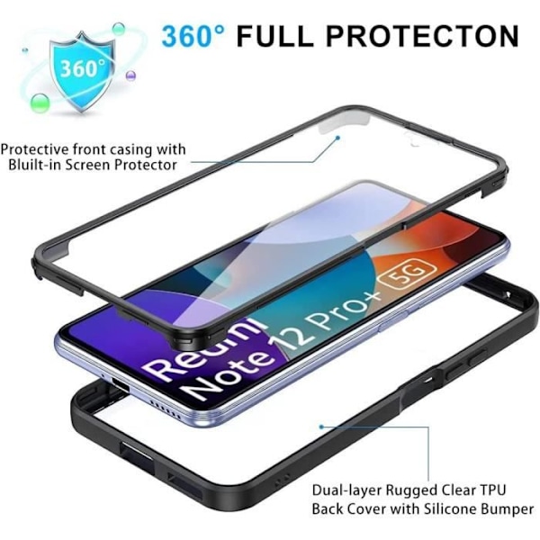 Fodral till Redmi Note 12 Pro Plus 5G - Note 12 Pro+ 5G - 360 Full Protection Anti-Scratch Black