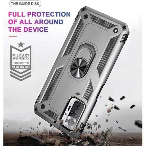 Coque - Redmi - Note 10Pro 4G - Silver - Härdat Glas - Metal Ring Stöd Silver