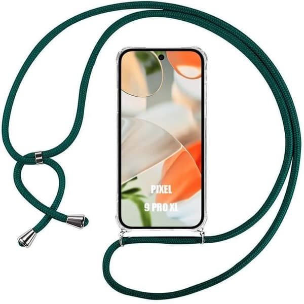 Skyddsskal - E.F.CONNECTION - för Google Pixel 9 Pro XL - Flexibelt - Transparent - Mörkgrön Snodd Transparent