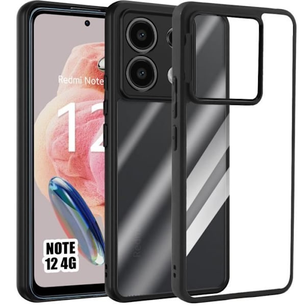 Beskyttelsesetui - Xiaomi - Redmi Note 12 4G - Stødabsorberende - Slim - Transparent + Sort Silikone Transparent