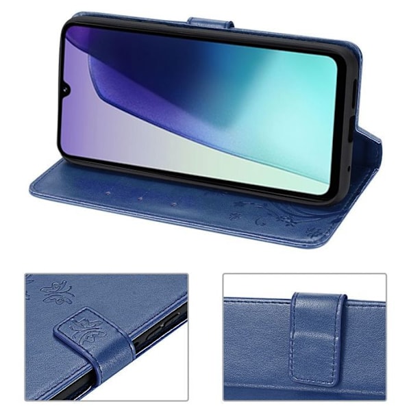 Coque + 2 Skärmskydd för Xiaomi Redmi 14C, Anti-repschockskydd i konstläder med marineblå fjärilsdesign marinblå